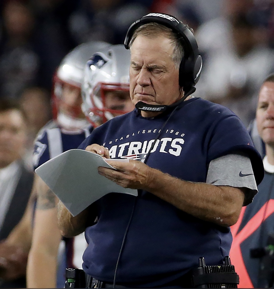 Bill Belichick puts stars next to every player who went pee pee before the game